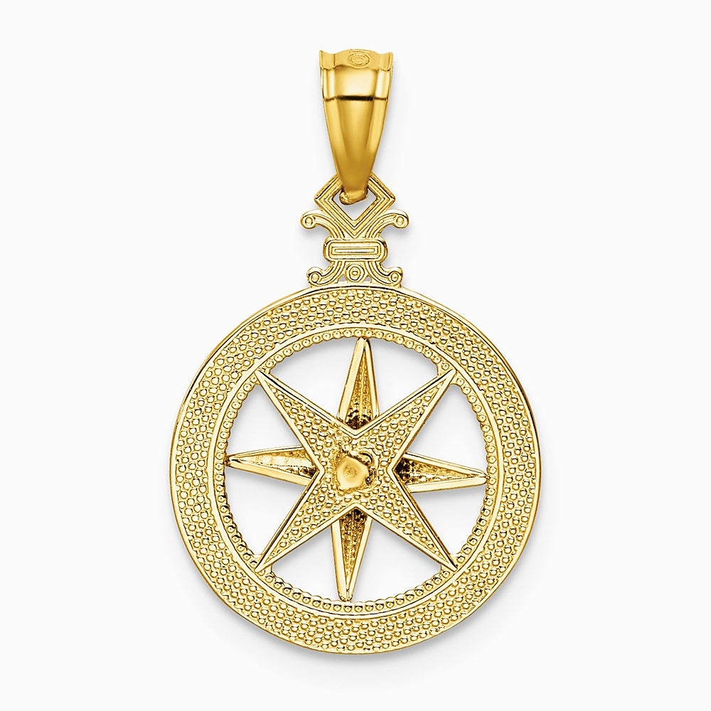 14K Yellow Gold Diamond-cut Polished Compass Pendant - Product Photo