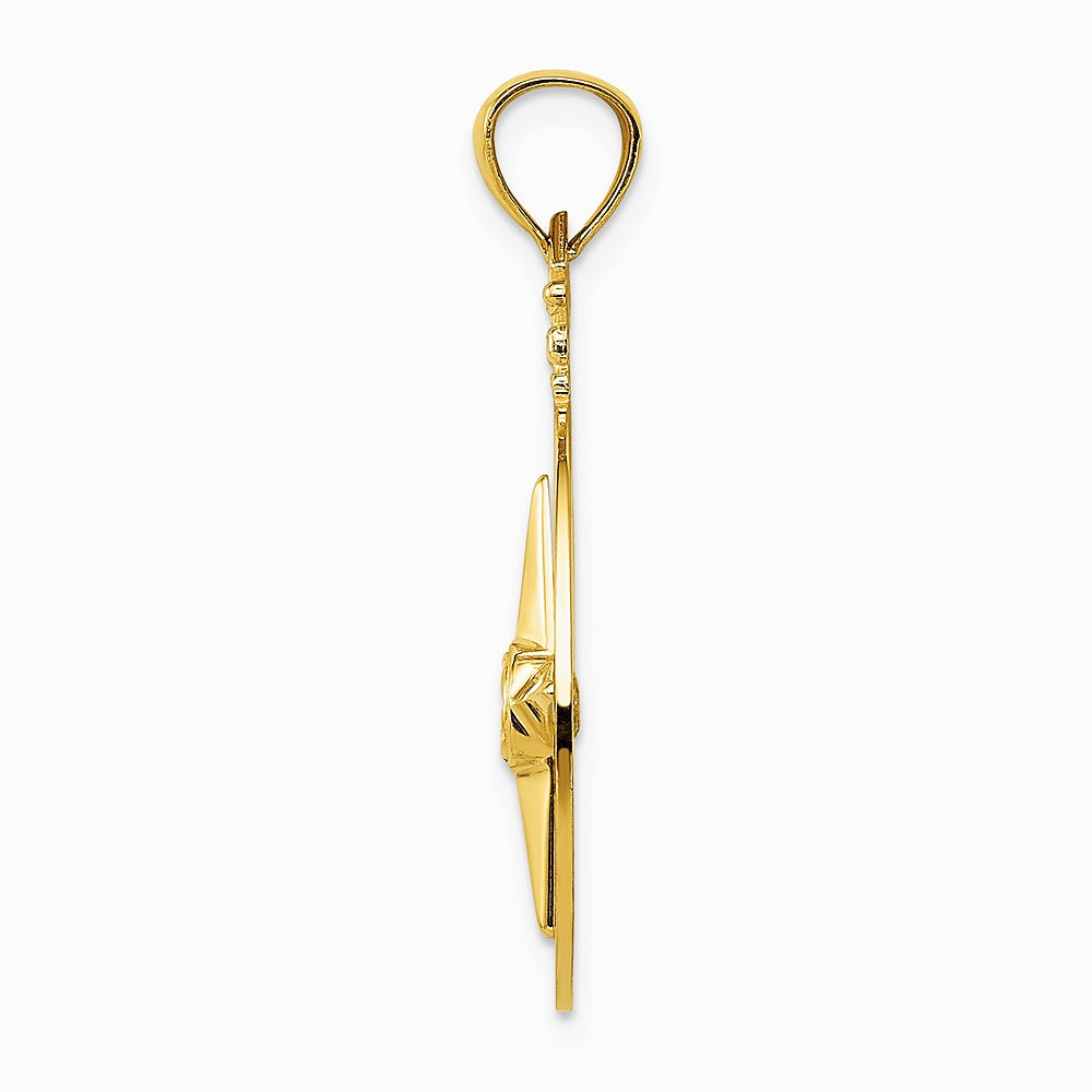 14K Yellow Gold Diamond-cut Polished Compass Pendant - Product Photo