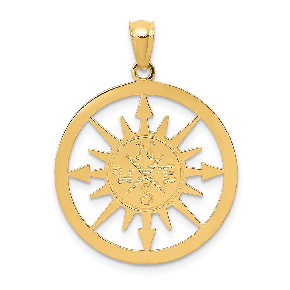 14K Satin / Polished Lost Without You Compass Pendant - Product Photo