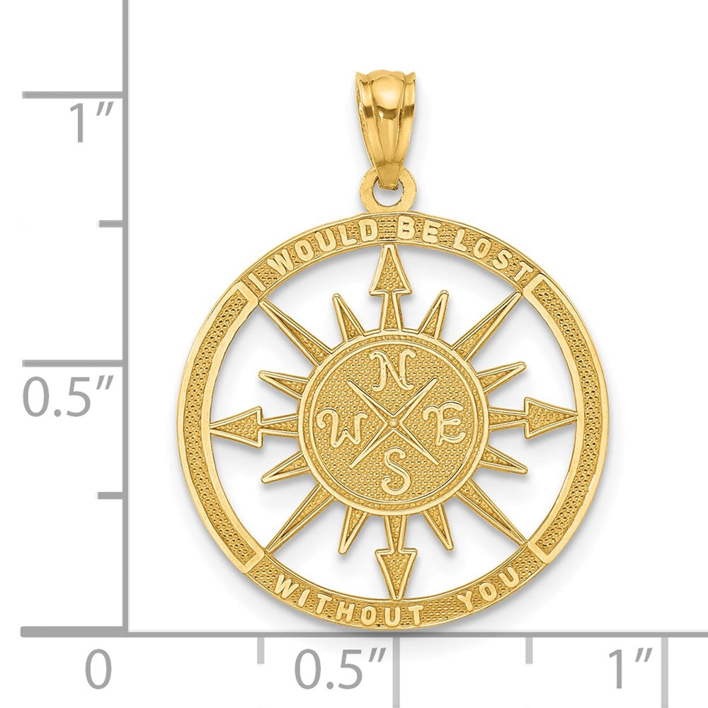14K Satin / Polished Lost Without You Compass Pendant - Product Photo