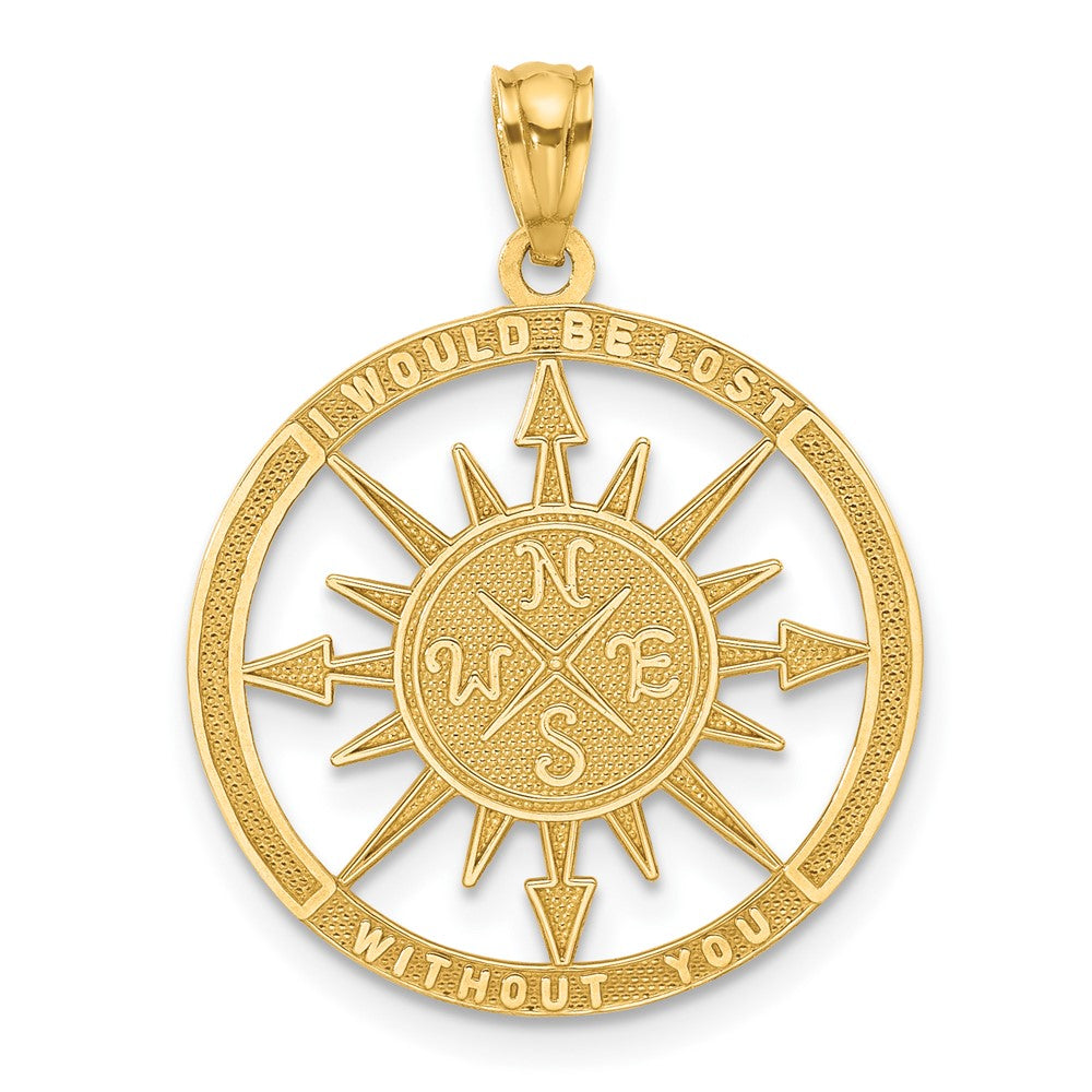 14K Yellow Gold Satin / Polished Lost Without You Compass Pendant