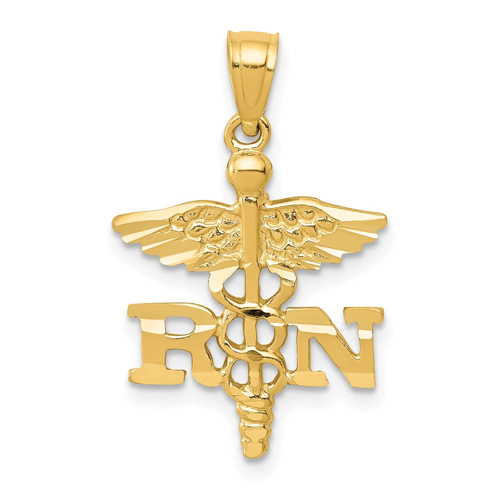 14K Yellow Gold Diamond-cut RN Pendant