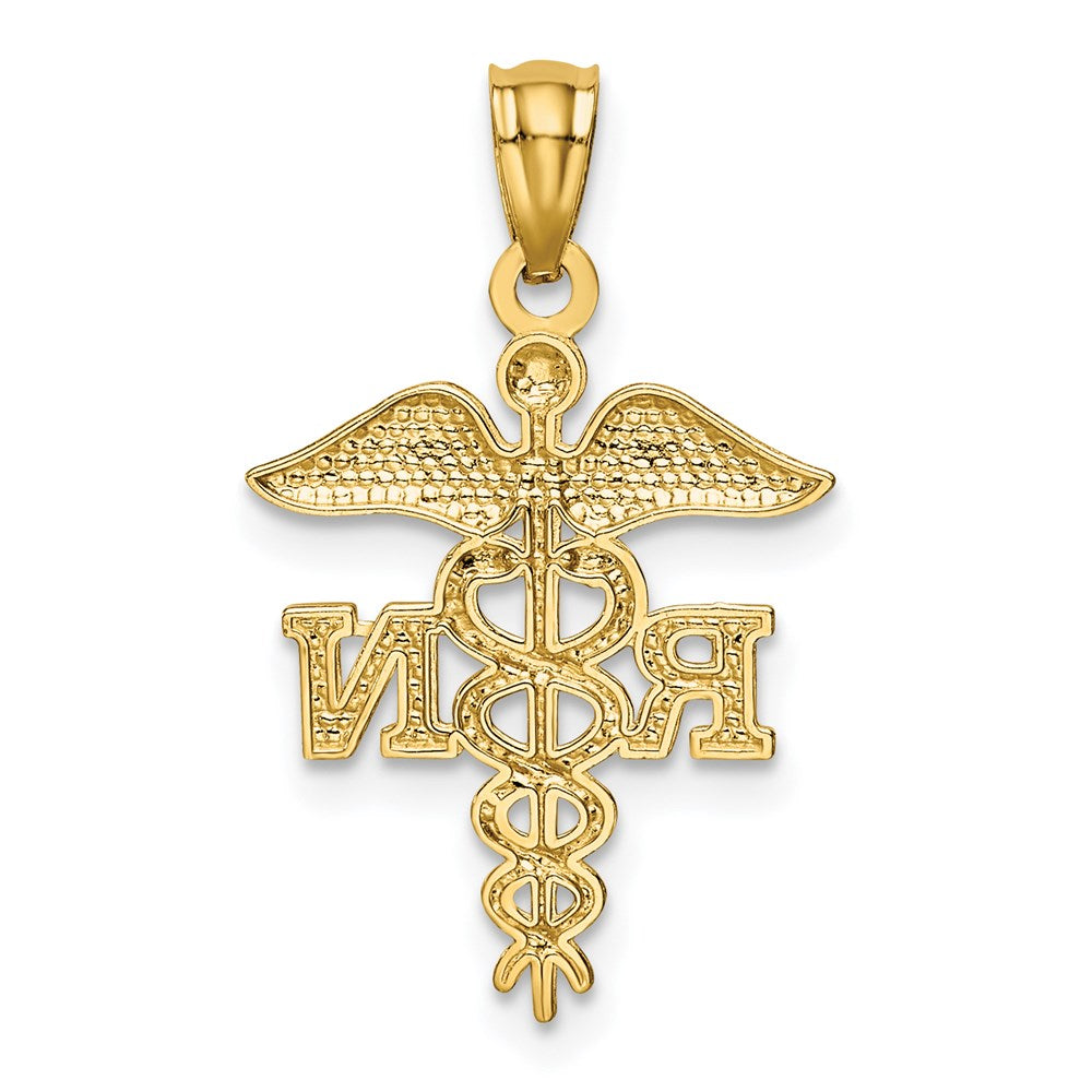 10K / 14K Yellow Gold Diamond-cut Polished RN Nurse Pendant - Product Photo