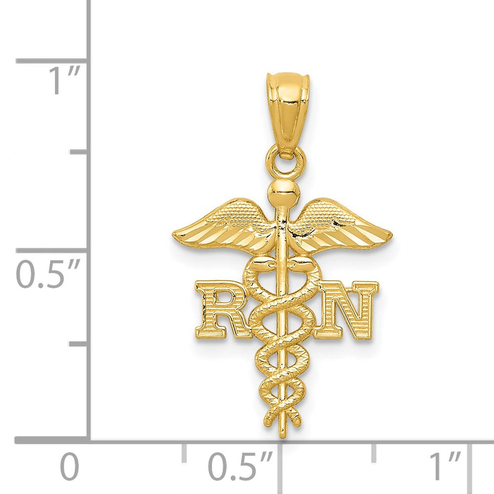 10K / 14K Yellow Gold Diamond-cut Polished RN Nurse Pendant - Product Photo