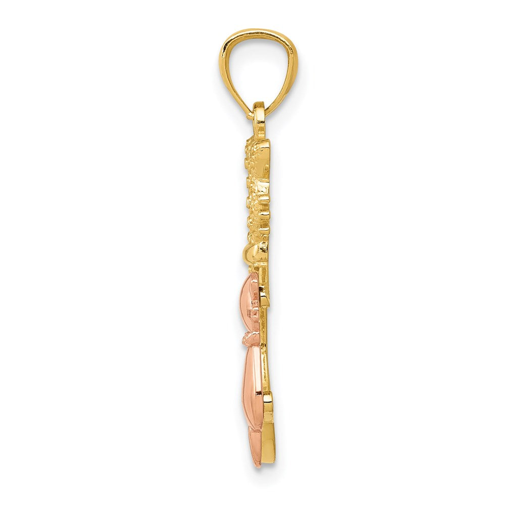 14k Yellow and Rose Polished Diamond-cut Sitting Cats Pendant - Product Photo