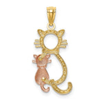 14k Yellow and Rose Polished Diamond-cut Sitting Cats Pendant - Product Photo