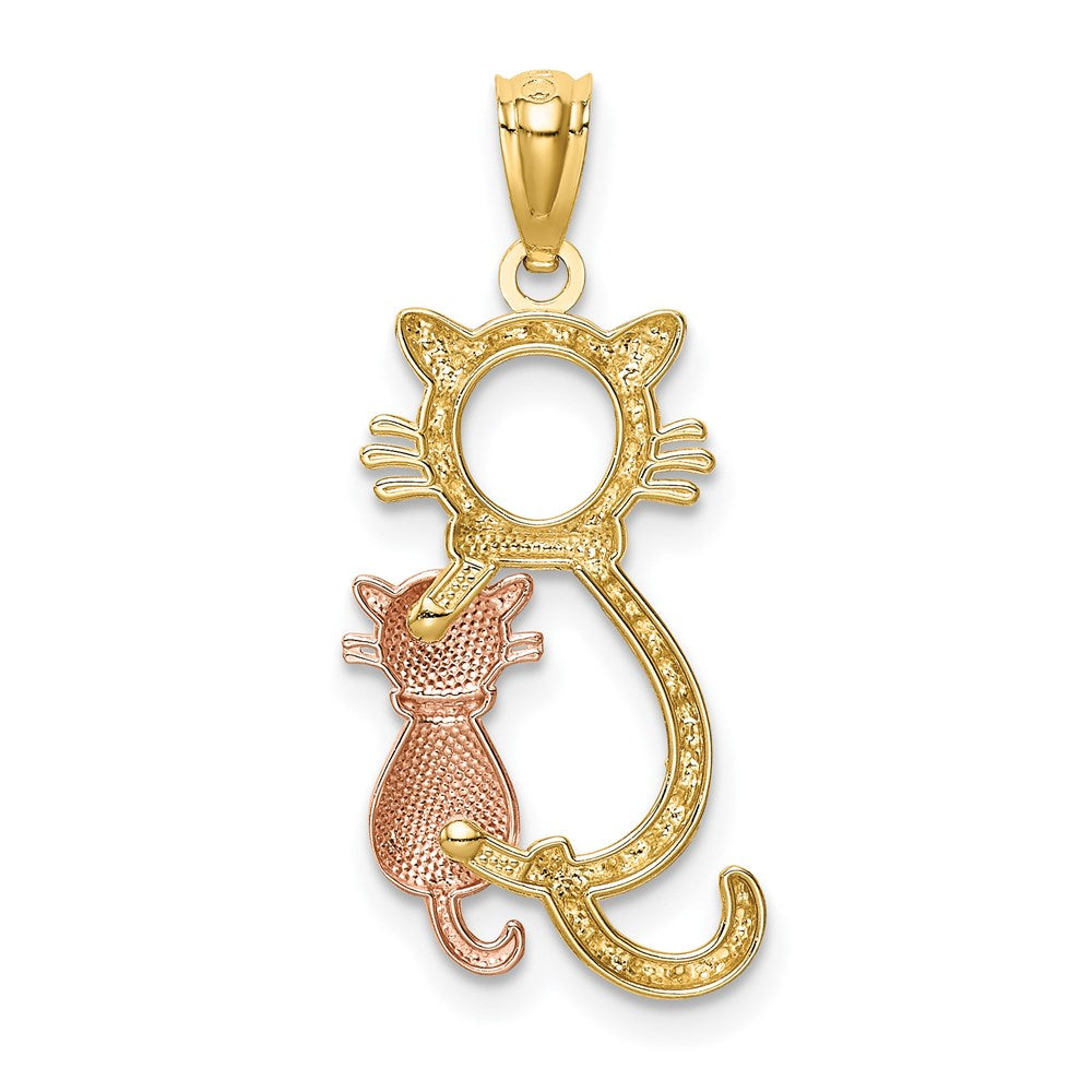 14k Yellow and Rose Polished Diamond-cut Sitting Cats Pendant - Product Photo