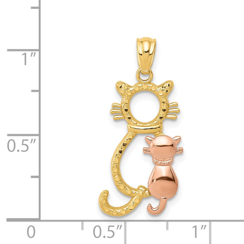 14k Yellow and Rose Polished Diamond-cut Sitting Cats Pendant - Product Photo