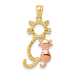 14k Yellow and Rose Polished Diamond-cut Sitting Cats Pendant - Product Photo