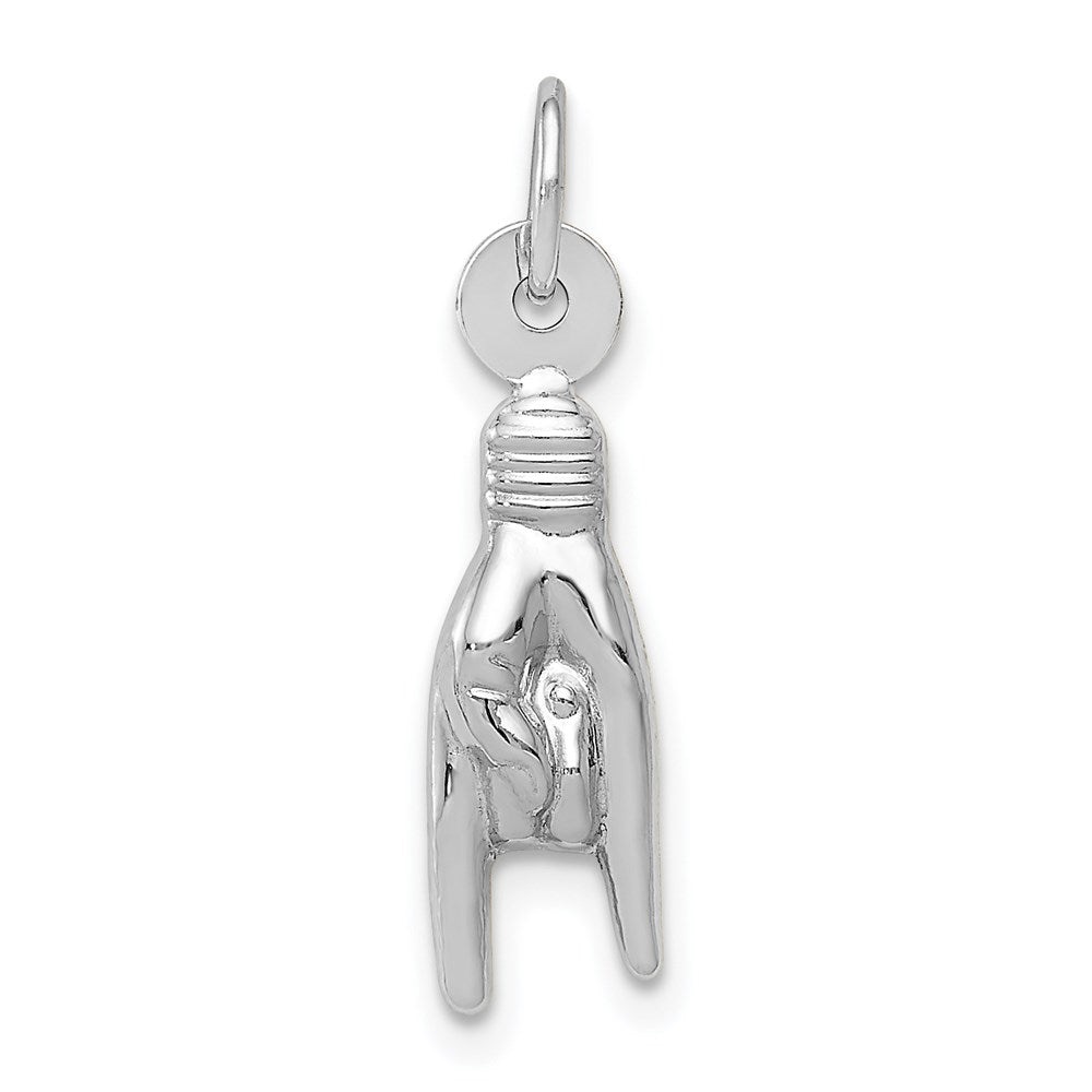 14K White Gold 3D Rock On Sign Charm - Product Photo