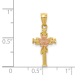 14K Two-tone Polished D/C Cross w/Flower Pendant - Product Photo