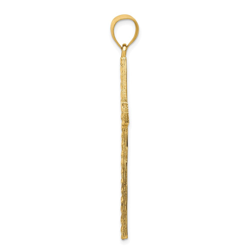 14K Yellow Gold Polished and Textured Diamond-cut Latin Cross Pendant - Product Photo