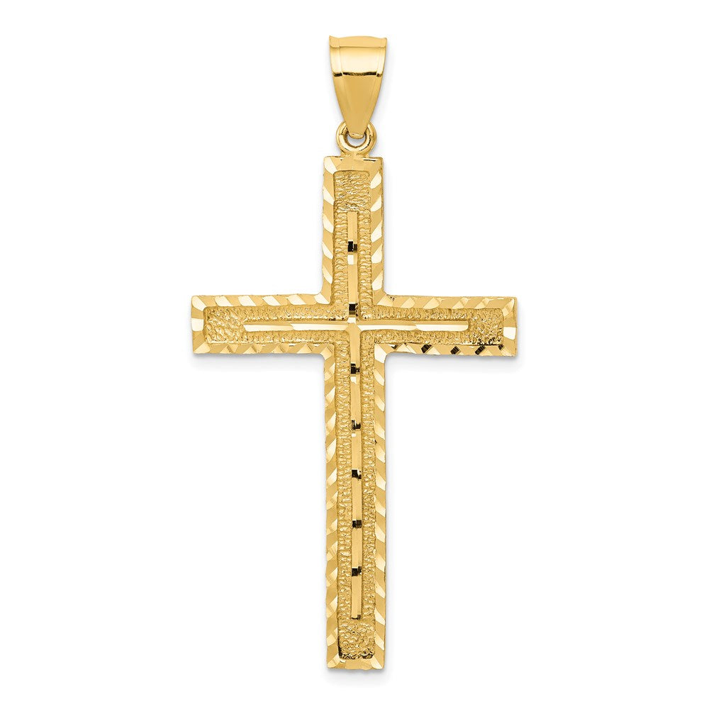 14K Yellow Gold Polished and Textured Diamond-cut Latin Cross Pendant - Product Photo
