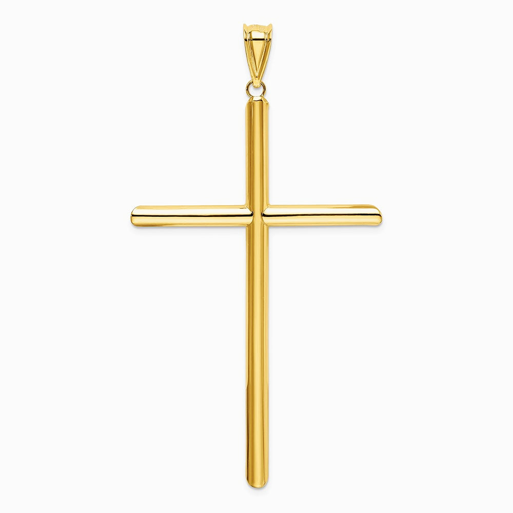 14K Yellow Gold Polished Tube Cross Pendant - Product Photo