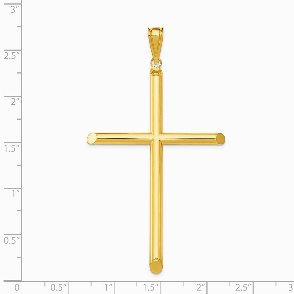 14K Yellow Gold Polished Tube Cross Pendant - Product Photo