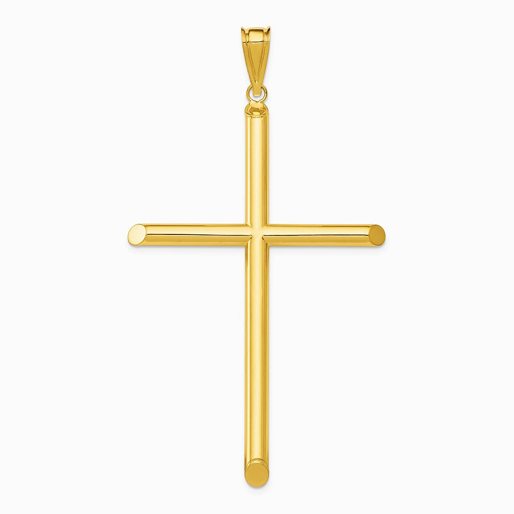 14K Yellow Gold Polished Tube Cross Pendant - Product Photo