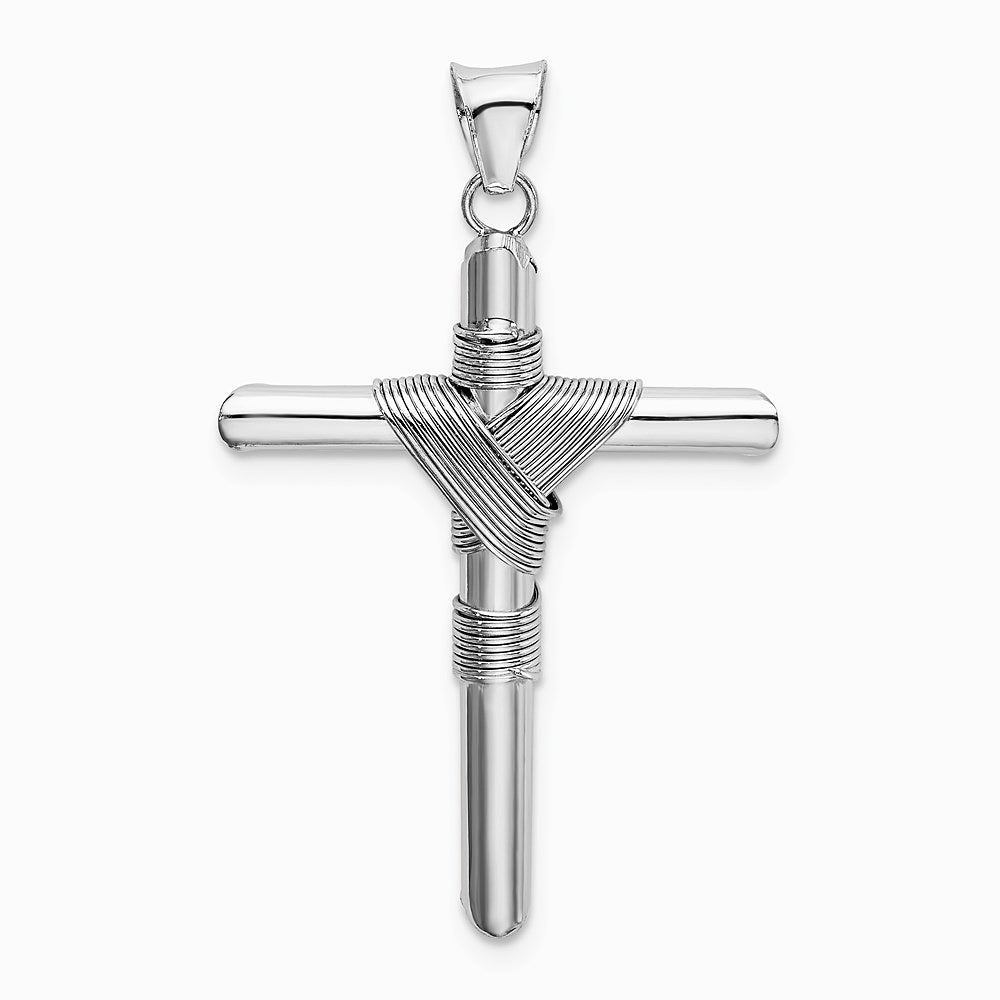 14K White Gold with Center Wrap Tube Cross Pendant - Product Photo