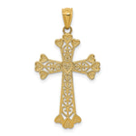 14K Yellow Gold Diamond-cut Polished Filigree Hearts Cross Pendant - Product Photo