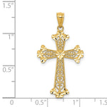 14K Yellow Gold Diamond-cut Polished Filigree Hearts Cross Pendant - Product Photo