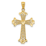 14K Yellow Gold Diamond-cut Polished Filigree Hearts Cross Pendant - Product Photo