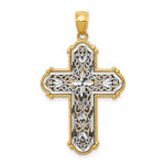 14K Yellow & Rhodium with Rhodium Reversible Diamond-cut Filigree Cross Pendant - Product Photo