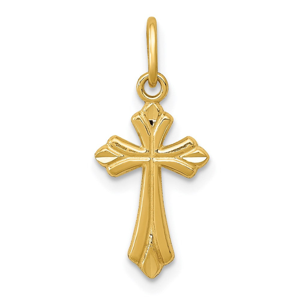 14K Yellow Gold Polished Diamond-Cut Small Cross Charm