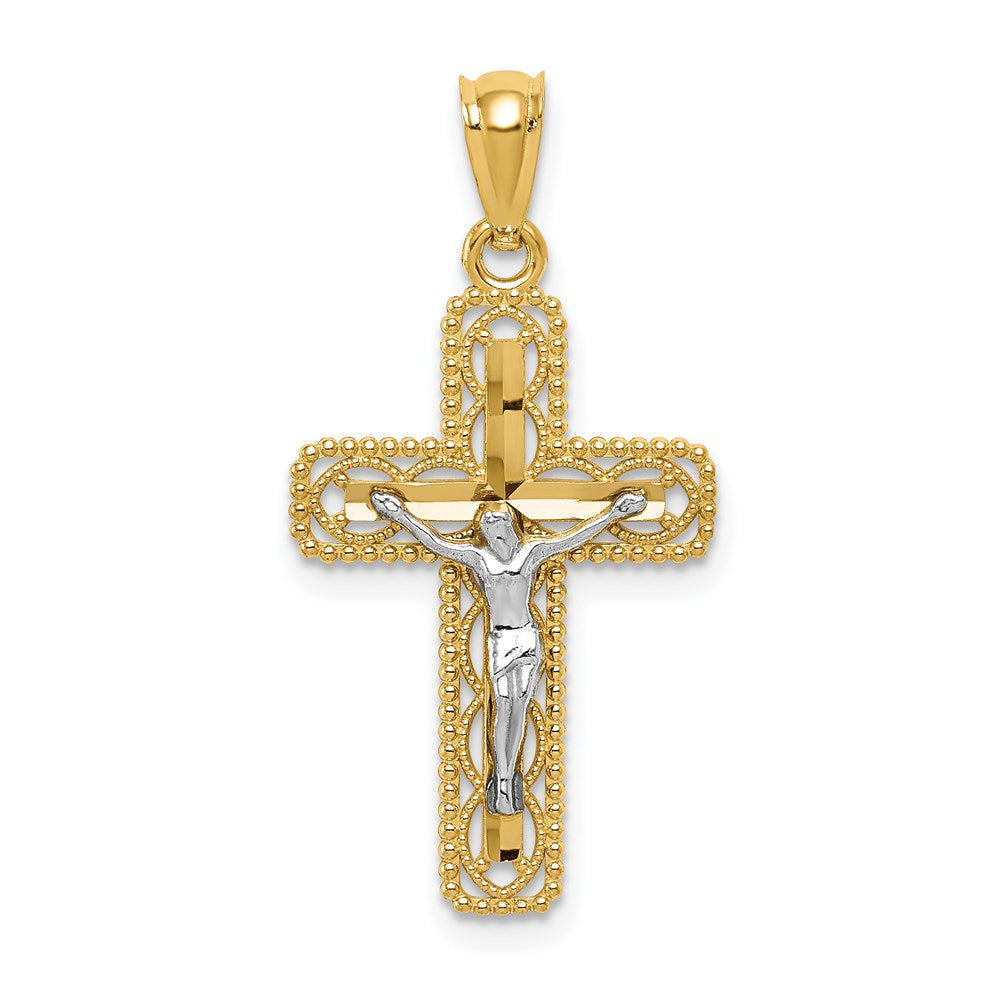 14K Two-tone Polished Crucifix Pendant