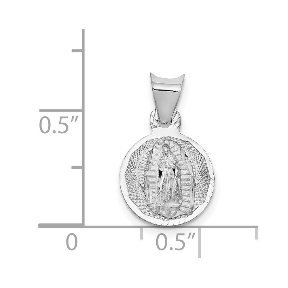 14K White Gold Our Lady of Guadalupe Semi-solid Round Pendant - Product Photo