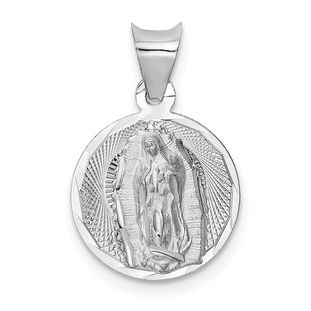14K White Gold Our Lady of Guadalupe Semi-solid Round Pendant - Product Photo