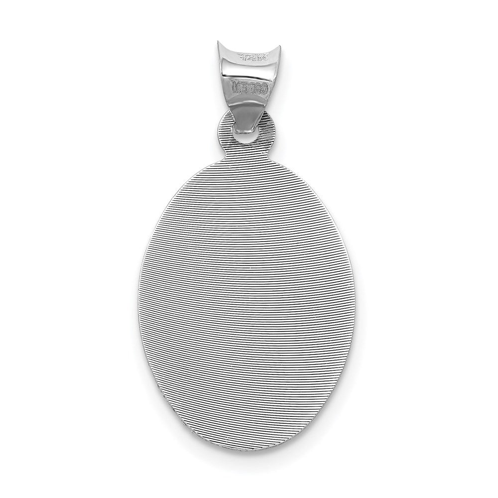 14K White Gold Our Lady of Guadalupe Semi-solid Oval Pendant - Product Photo