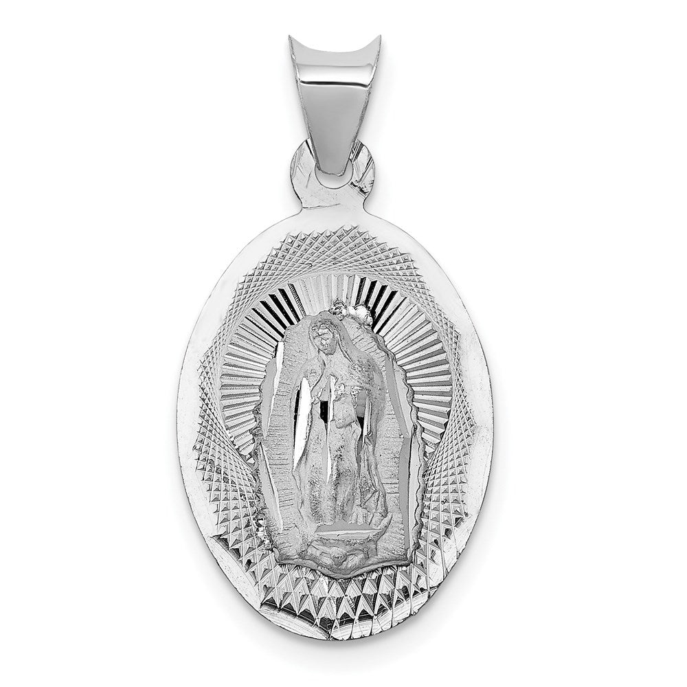 14K White Gold Our Lady of Guadalupe Semi-solid Oval Pendant - Product Photo