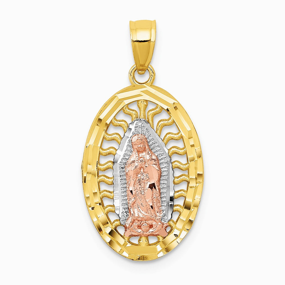 14K Two-tone with White Rhodium Diamond-Cut Lady of Guadalupe Charm