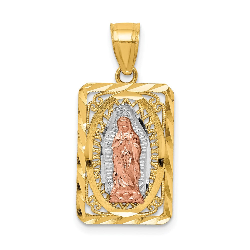 14k Two-tone w/White Rhodium D/C Lady of Guadalupe Pendant - Product Photo