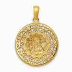 14K Yellow & Rhodium with Rhodium Polished Filigree Guardian Angel Pendant - Product Photo