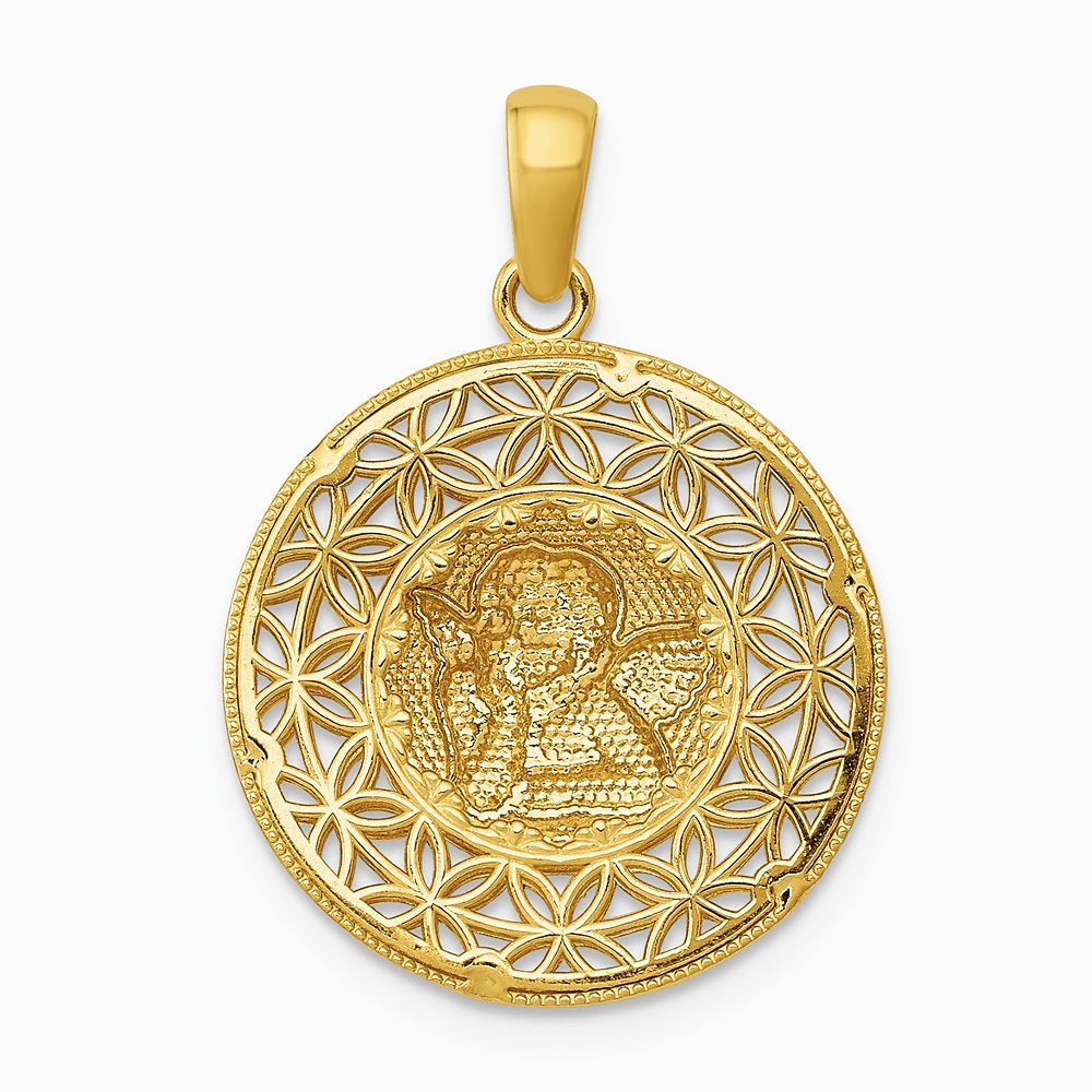 14K Yellow & Rhodium with Rhodium Polished Filigree Guardian Angel Pendant - Product Photo