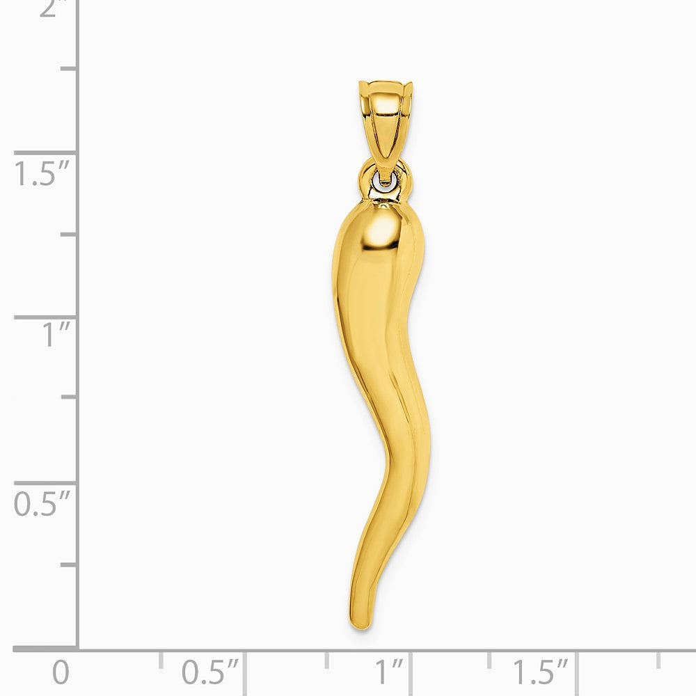 10K / 14K Yellow Gold Hollow Italian Horn Pendant - Product Photo