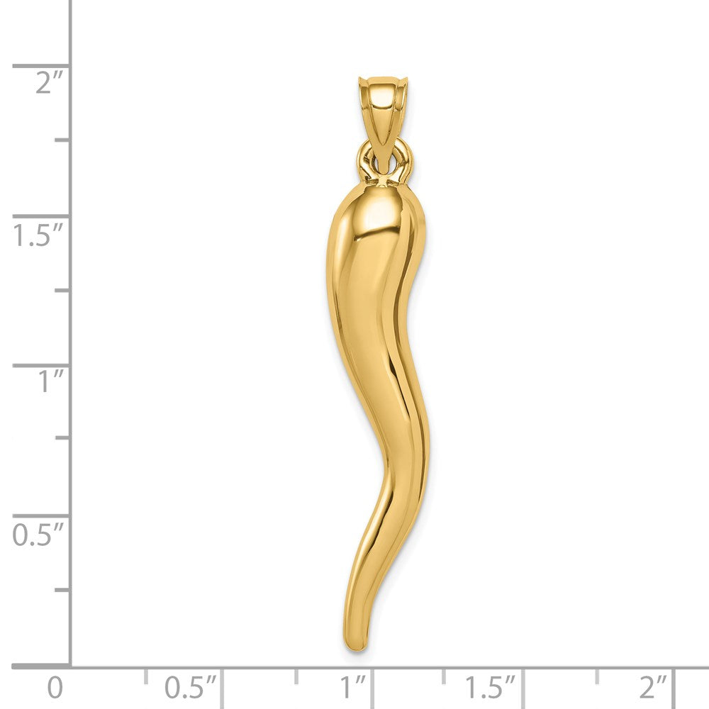 10K / 14K Yellow Gold Hollow Italian Horn Pendant - Product Photo