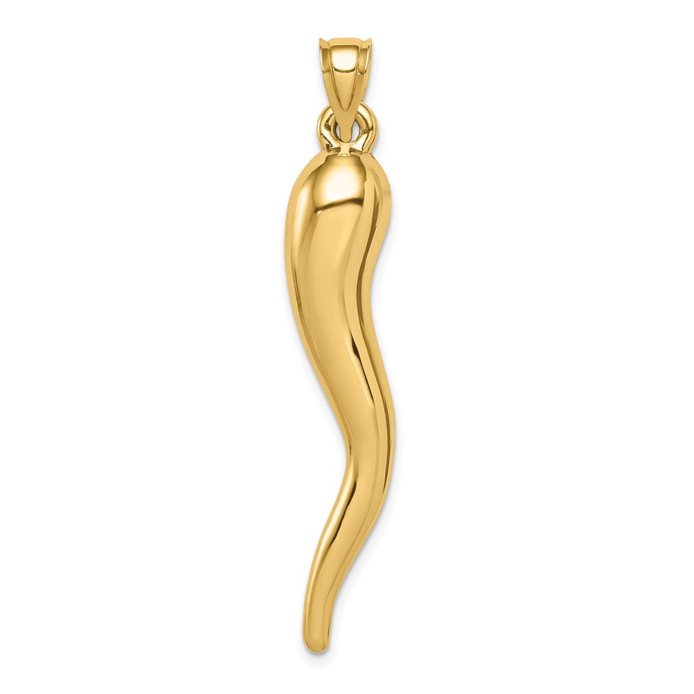 10K / 14K Yellow Gold Hollow Italian Horn Pendant - Product Photo