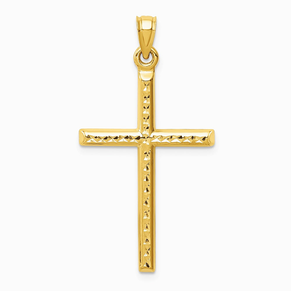 14K Yellow Gold Hollow Diamond-cut Cross Pendant