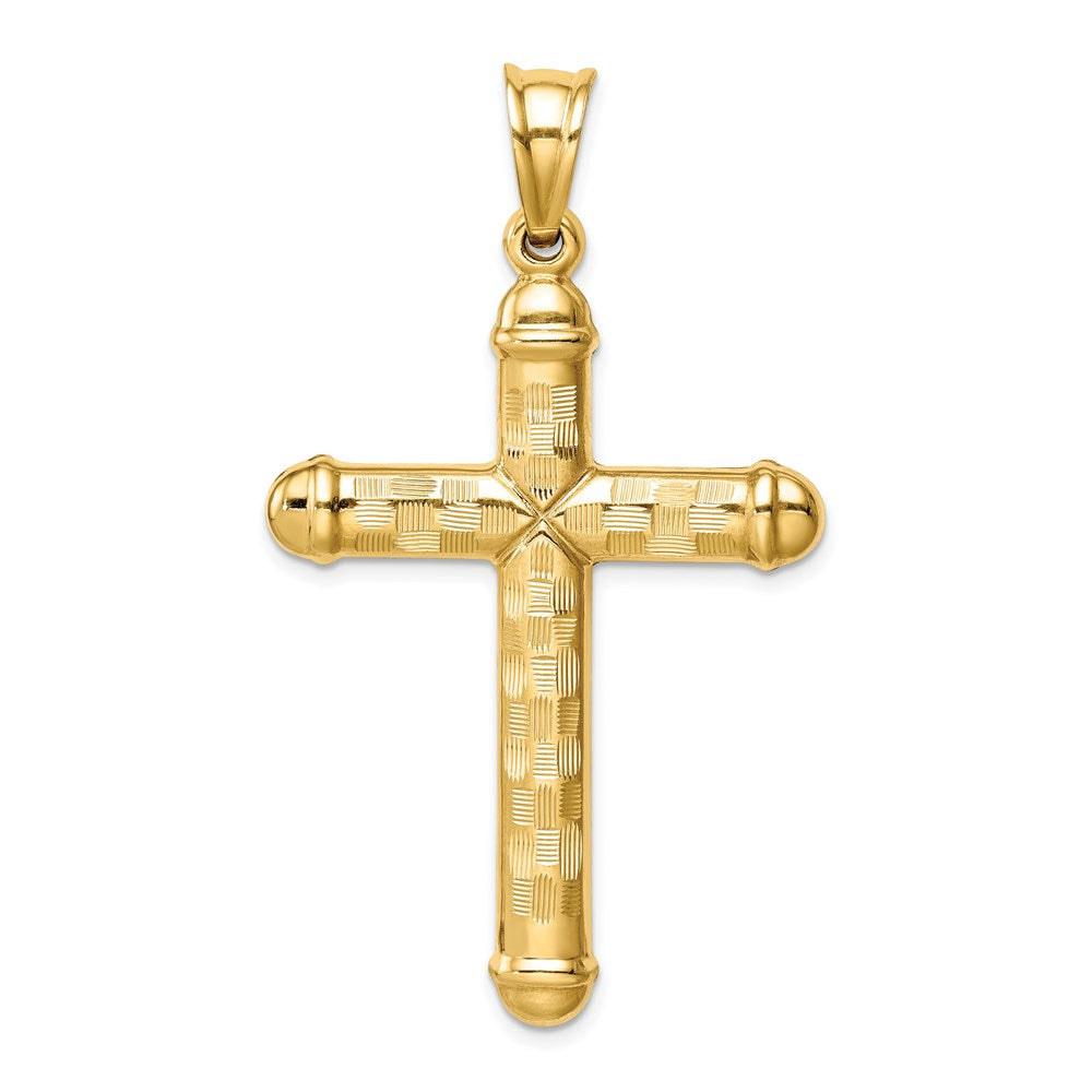 14K Yellow Gold Hollow Diamond-cut Cross Pendant - Product Photo