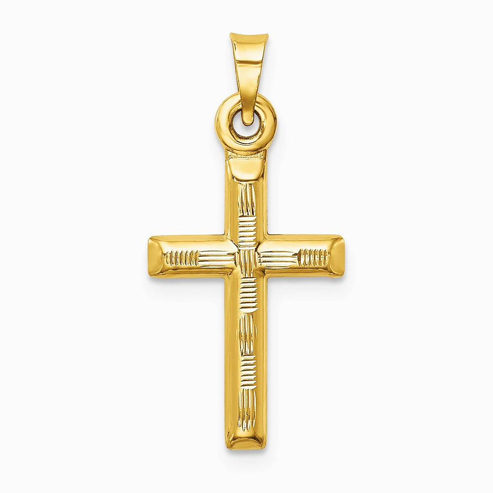 14K Yellow Gold Hollow Diamond-cut Cross Pendant - Product Photo