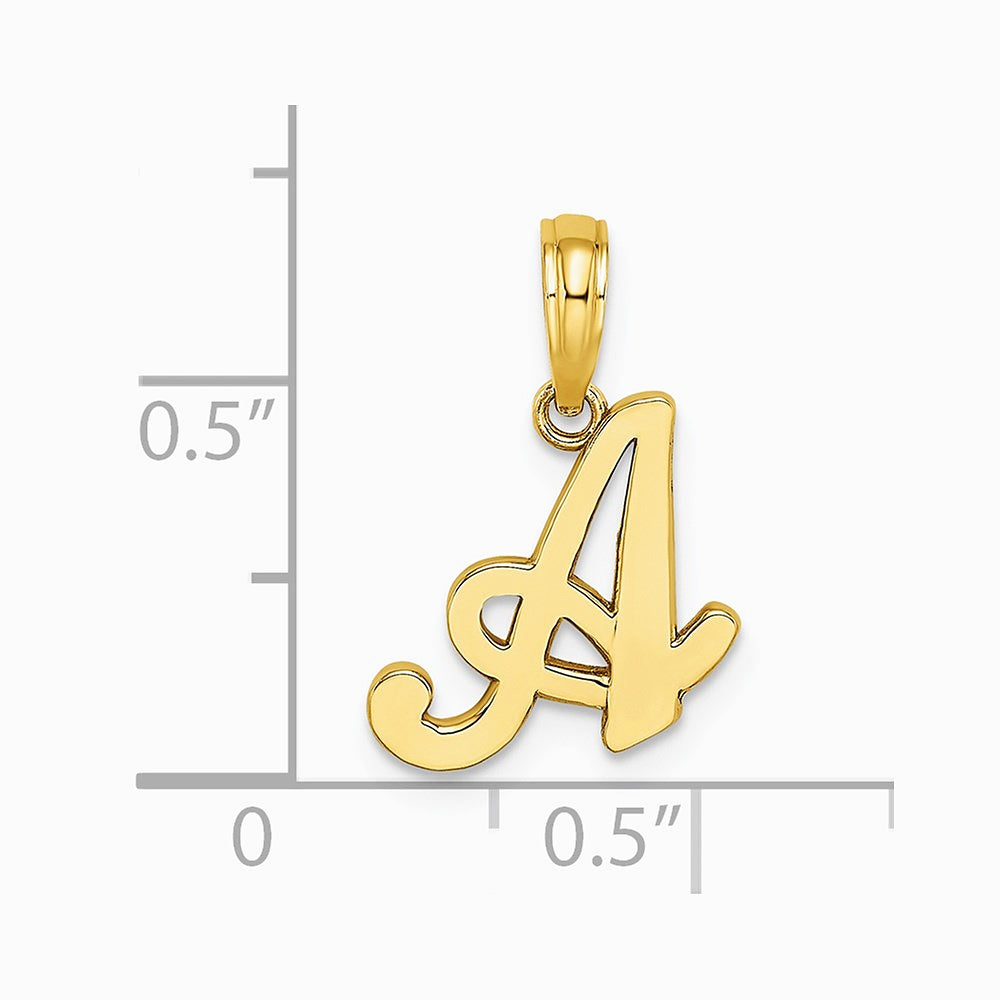 10K / 14K Yellow Gold Polished A Script Initial Charm - Product Photo