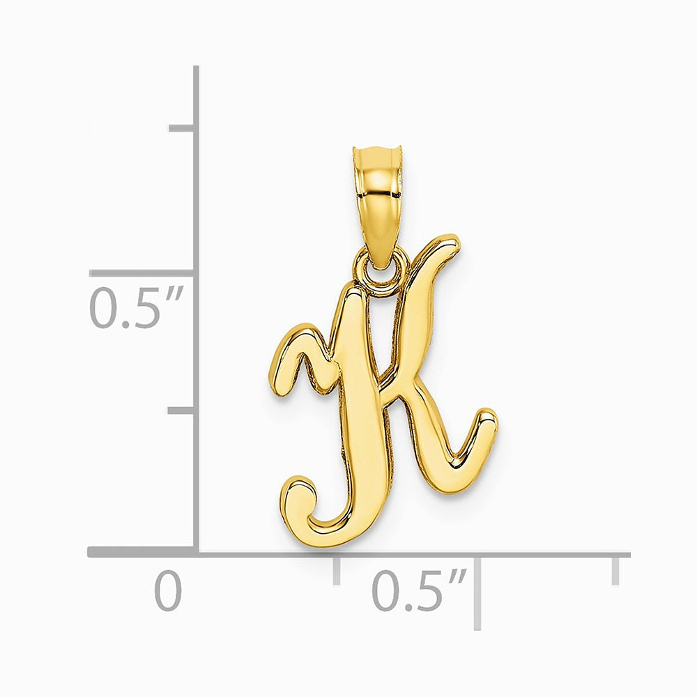 10K / 14K Yellow Gold Polished K Script Initial Charm - Product Photo