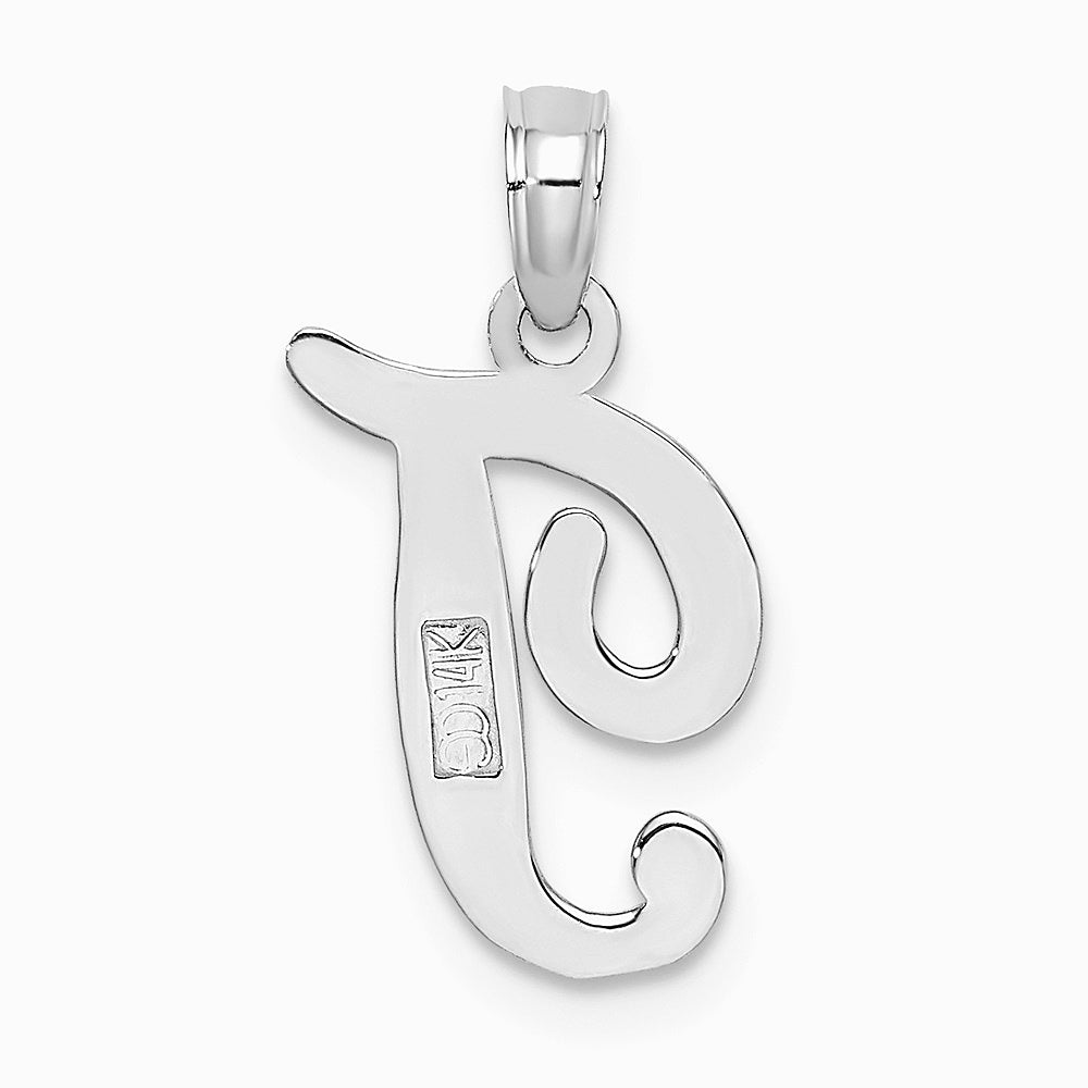 10K / 14K White Gold Polished T Script Initial Charm - Product Photo