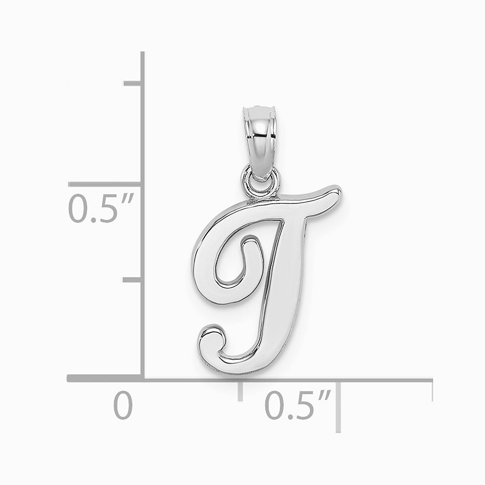 10K / 14K White Gold Polished T Script Initial Charm - Product Photo