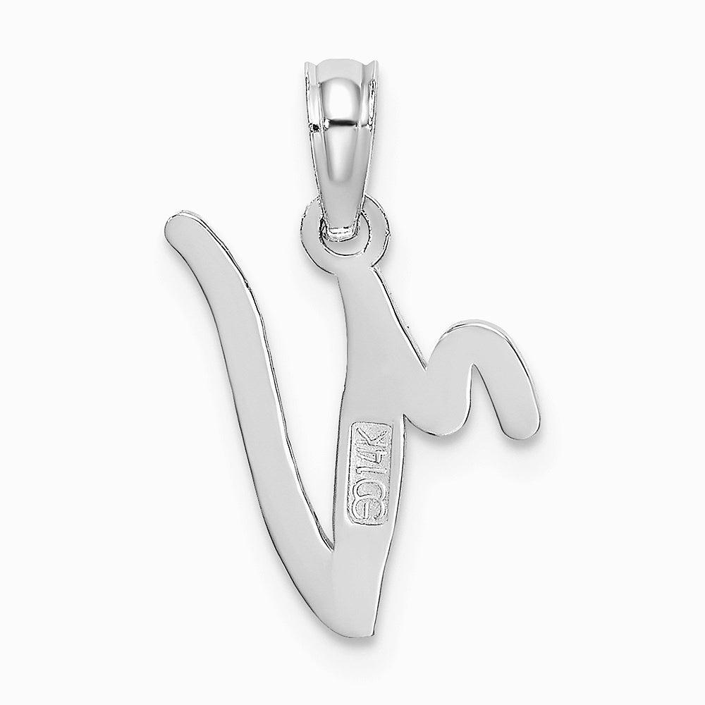 10K / 14K White Gold Polished V Script Initial Charm - Product Photo