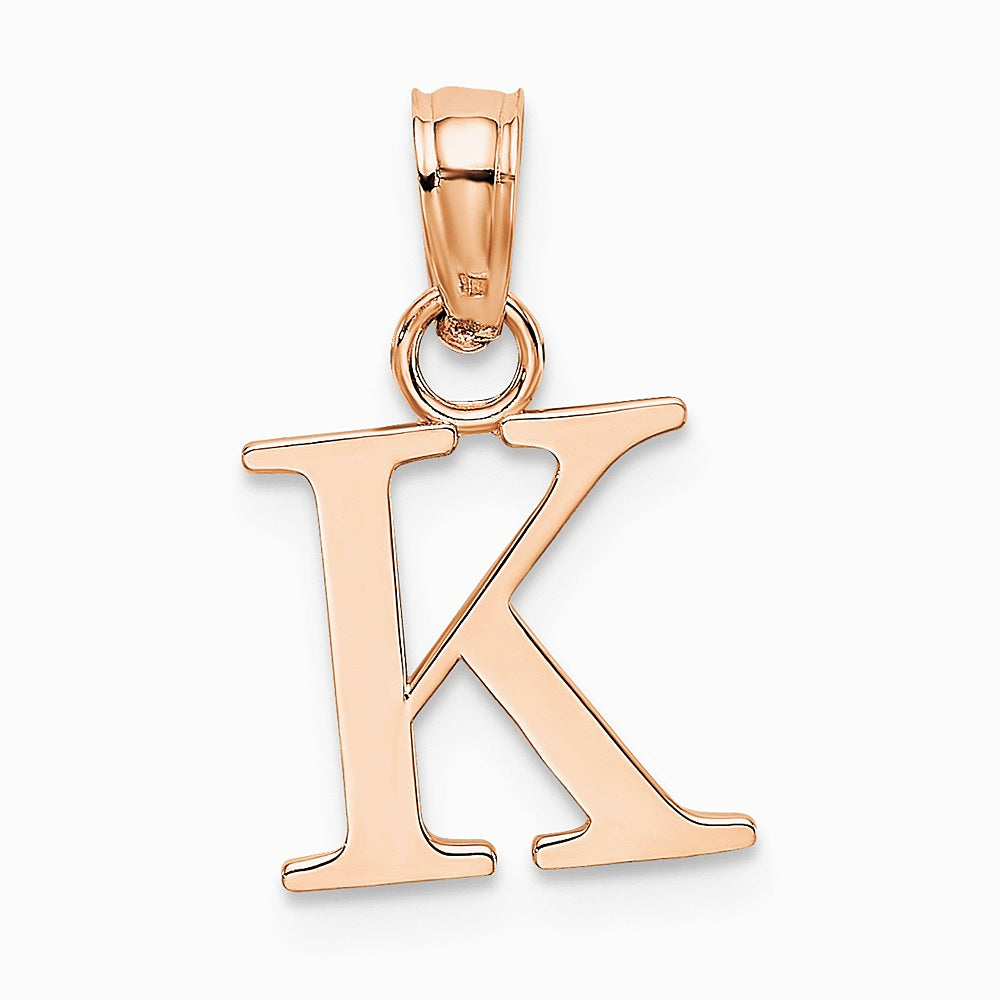 14K Rose Gold Polished Block Letter K Initial Pendant - Product Photo