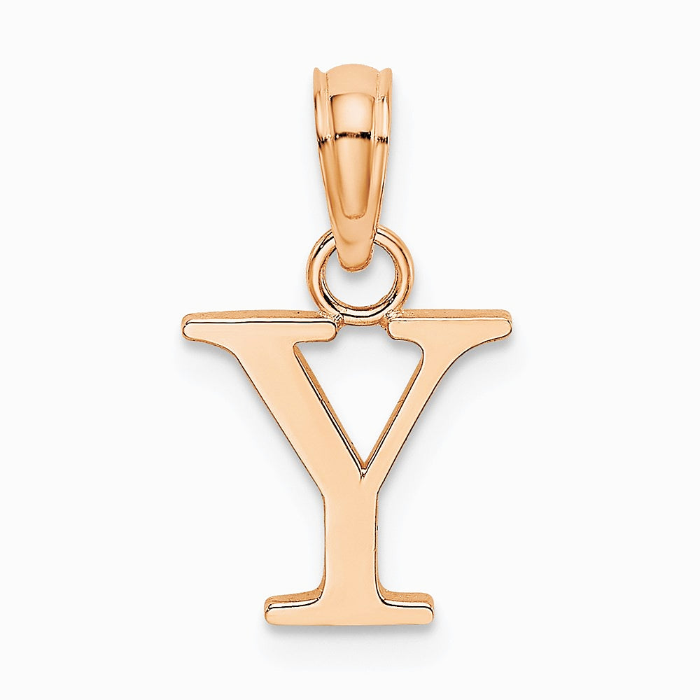 14K Rose Gold Polished Block Letter Y Initial Pendant - Product Photo