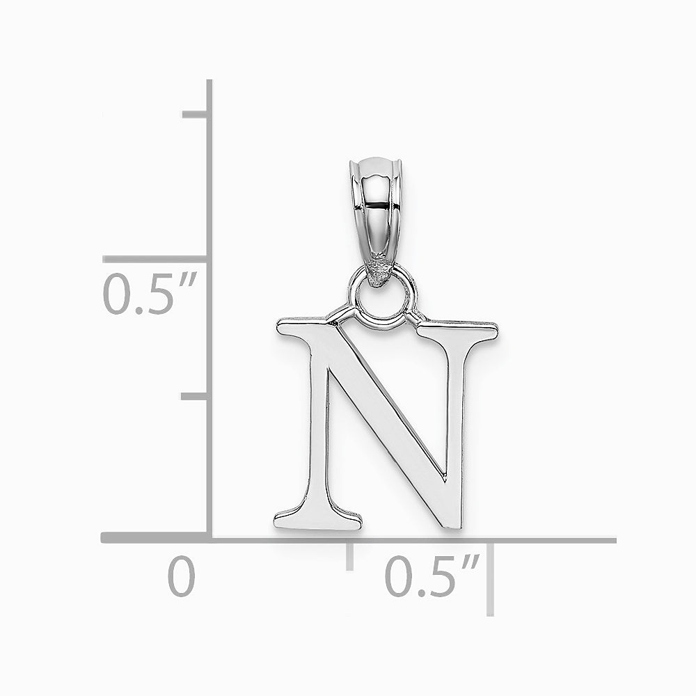 10K / 14K White Gold Polished N Block Initial Charm - Product Photo