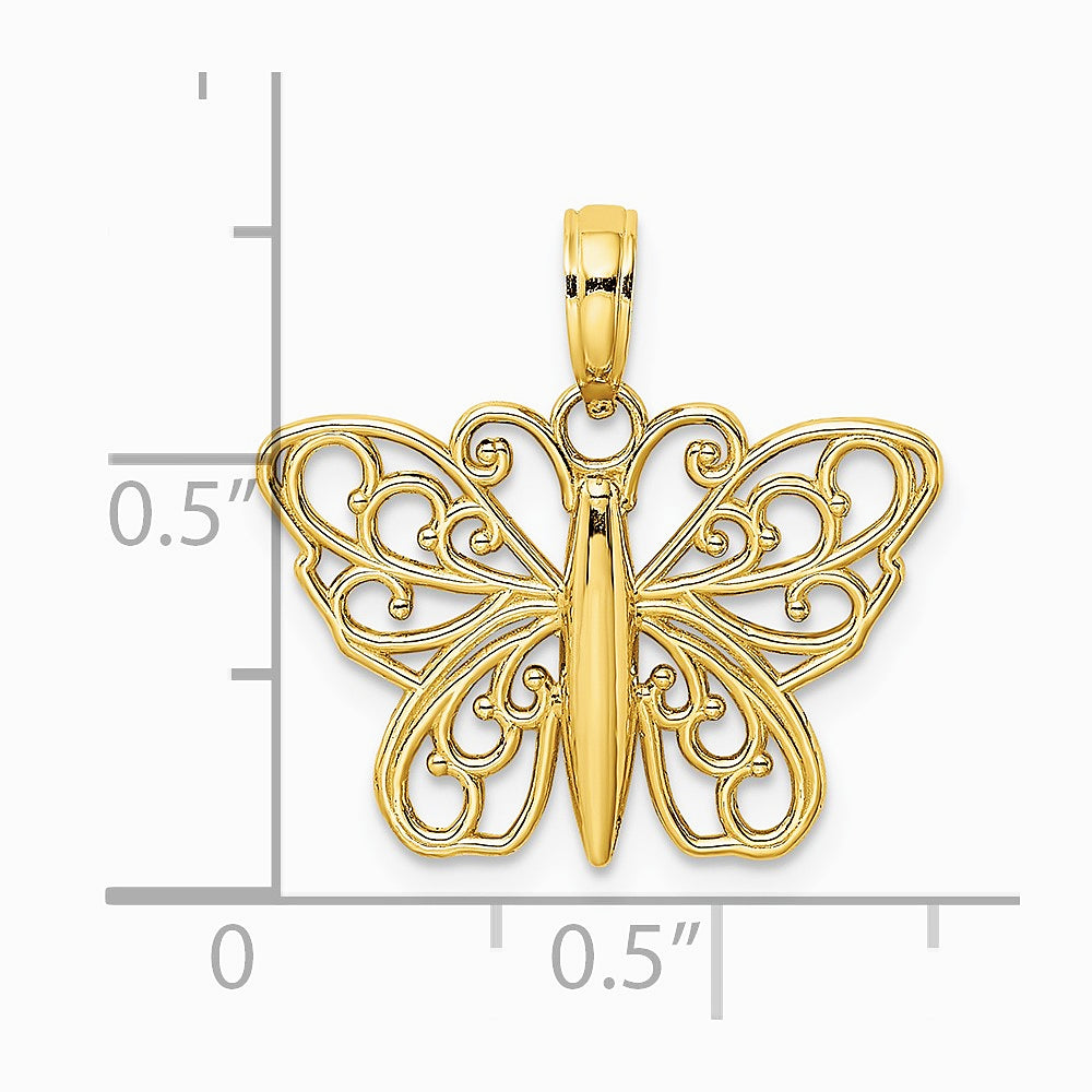 10K / 14K Yellow Gold Filigree Butterfly Charm - Product Photo
